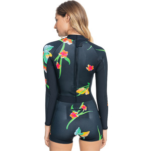 2021 Roxy Cynthia Rowley 1.5mm Shorty Wetsuit Met Lange Mouwen Voor Dames Erjw403037 - Echt Zwart / Grote Stroom